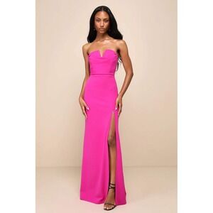 Lulu's Effortless Radiance Magenta Strapless Mermaid Maxi Dress Size Medium